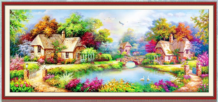 บ้านริมธาร ครอสติสคริสตัล Diamond painting โมเสก ภาพติดเพชร งานฝีมือ DIY