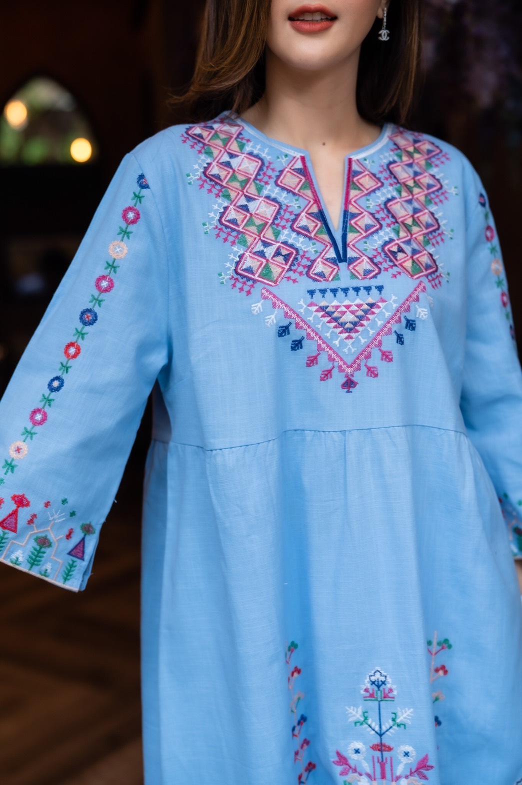 Sale++#CUTIE MINUTE 14041 เดรสลินิน+Maskผสมผ้าฝ้ายญี่ปุ่นเกรดพรีเมี่ยม งานปักอลังการทั้งตัว ทรงปล่อยๆสบายๆ ชุดใส่ง่าย ใส่เที่ยว ใส่อยู่บ้านตอนรับซัมเมอร์ได้สบายๆเลยค่ะ ** Mask ทรงสวยปรับเข้ากับโครงหน้า ใส่แล้วหน้าดูเรียวยาว ใช้ผ้ามัสลินอย่างดีซับด้านใน**