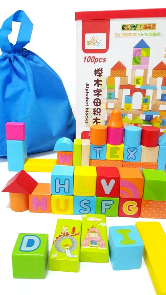 บล็อคไม้สร้างเมือง 100 ชิ้น ลายสอนA-Z