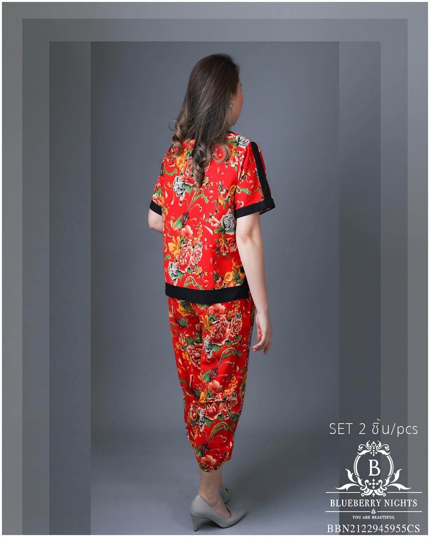 Sale++#Blueberry Nights 14126 NEW ต้อนรับเทศกาลตรุษจีน 🧧 ☆ SET : 2ชิ้น / 2PIECES ☆ ชุดเซ็ตผ้าฝ้ายธรรมชาติ เสื้อผ้าฝ้ายธรรมชาติเนื้อดีเกรดพรีเมี่ยม เนื้อผ้านุ่มใส่สบายมากๆๆ ดีเทลพิมพ์ลายสีสันสดใส แพทเทิร์นกางเกงสีพื้นขายาว เอวยางยืดอิ