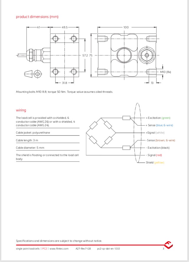 PC2 Single Point Load Cell (20 – 150kg)