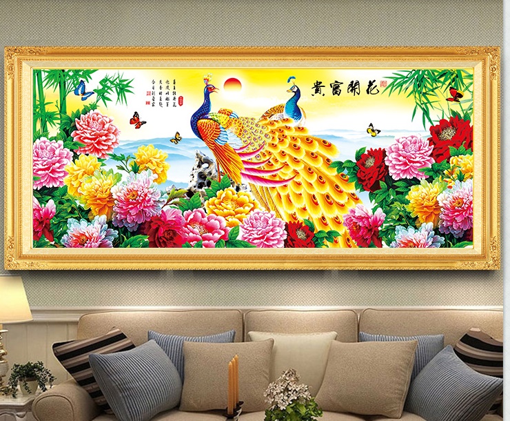 นกยูง ชุดปักครอสติส พิมพ์ลาย ครอสติสจีน งานฝีมือทำที่บ้าน DIY