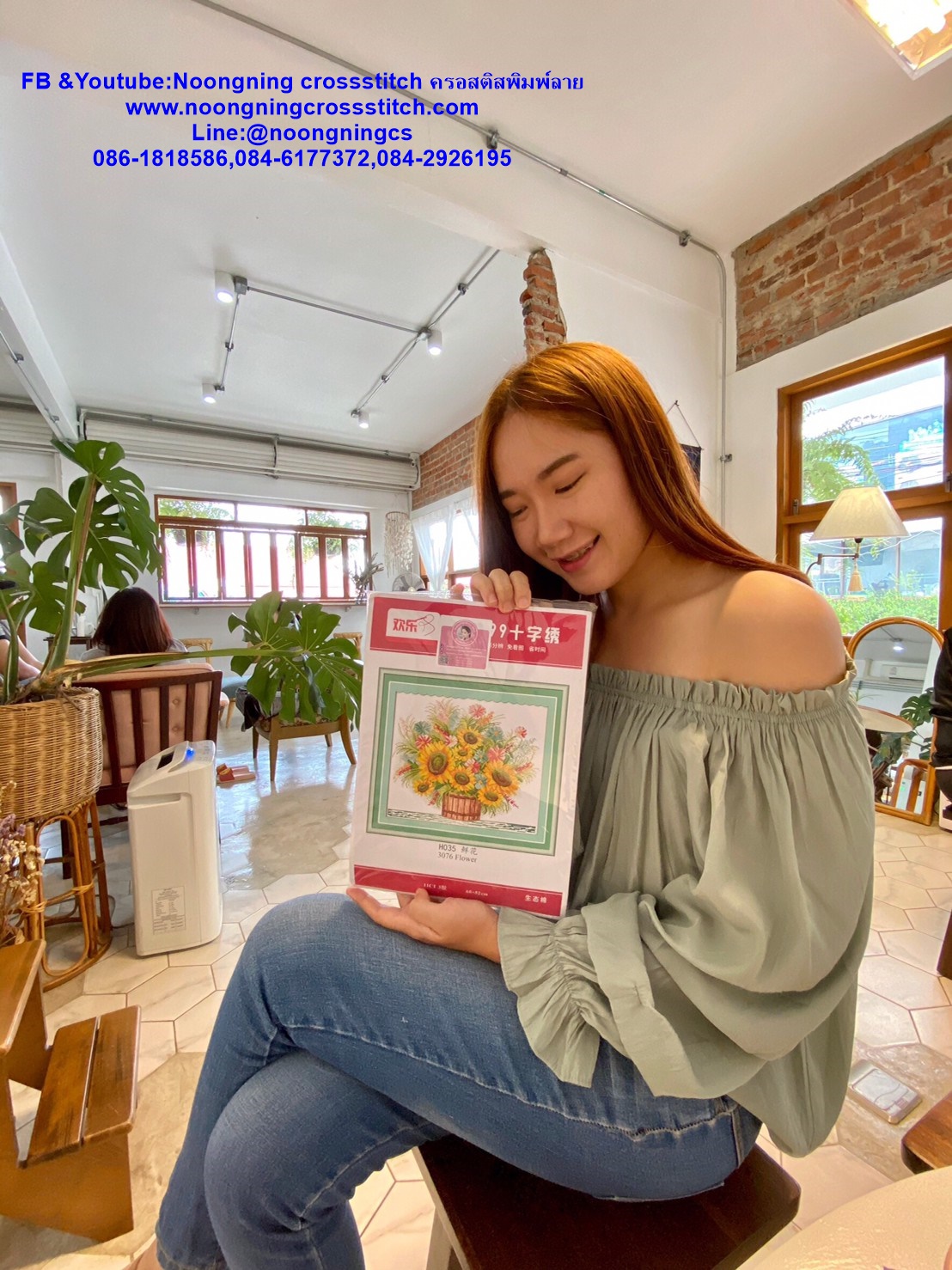 ดอกโบตั๋น มงคล ปักครอสติส พิมพ์ลาย ครอสติสจีน งานฝีมือทำที่บ้าน DIY