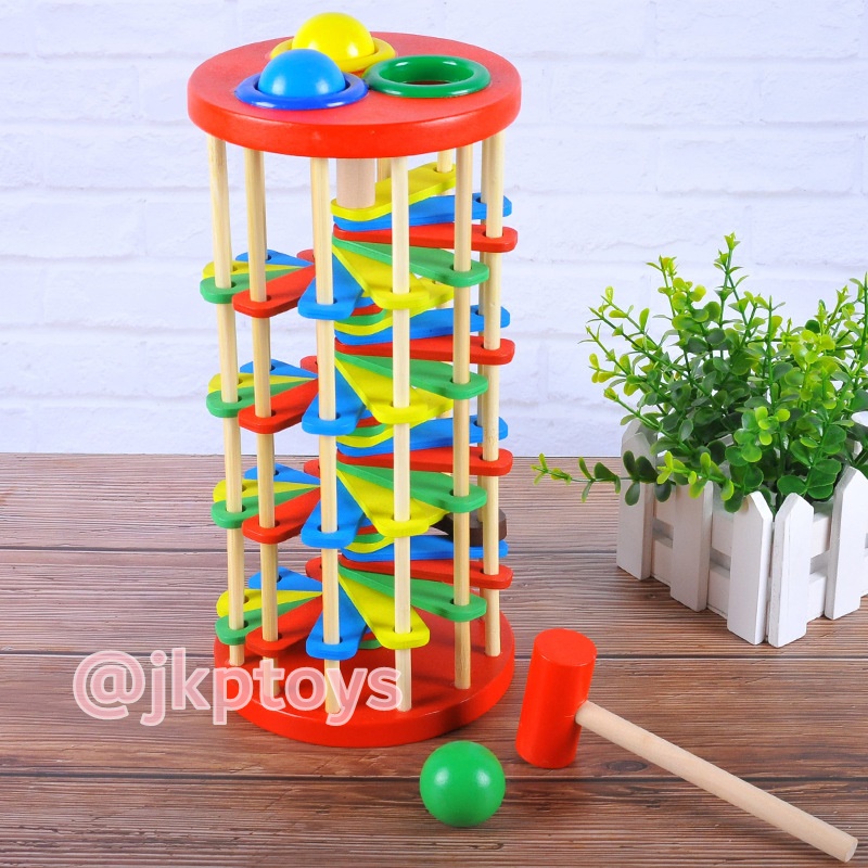 ของเล่นไม้เสริมพัฒนาการ ทุบบอลหล่นบรรได