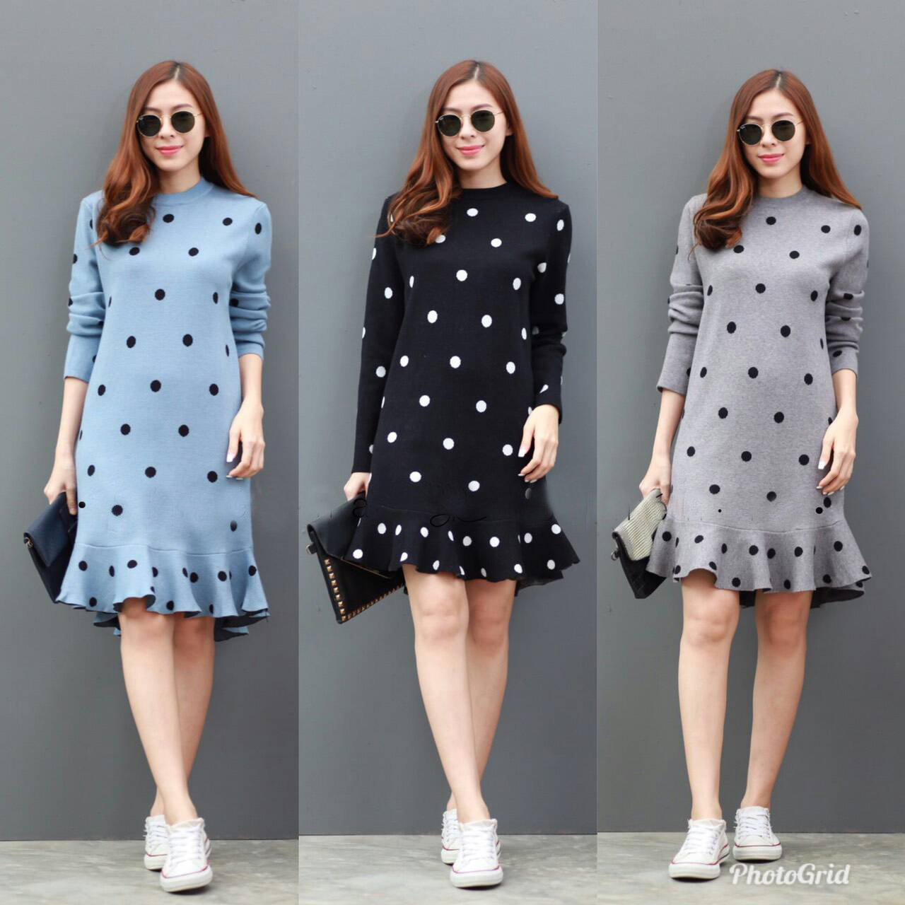 DS0114 เดรสไหมพรม เดรสแฟชั่น เดรสเกาหลี มินิเดรส เดรสสั้น (สีดำ)