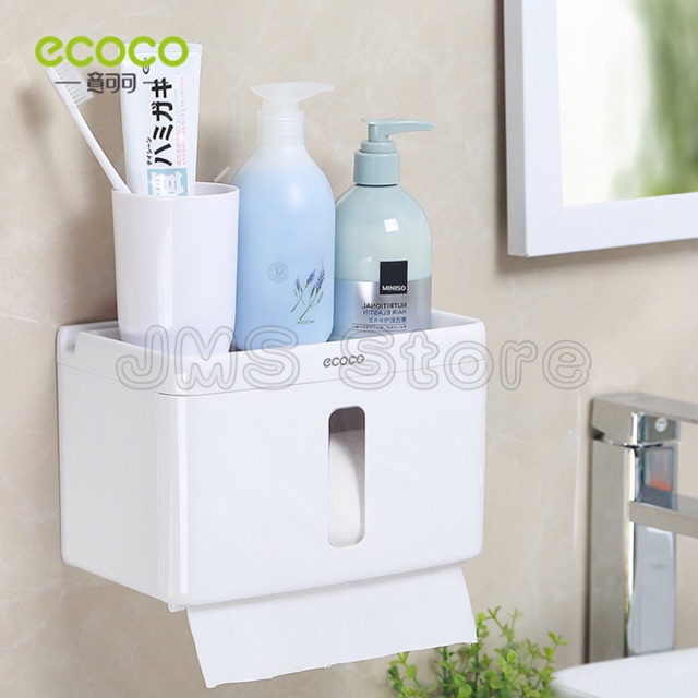 ECOCO กล่องใส่ทิชชู กล่องเก็บของในห้องน้ำ ติดผนัง Big E1613