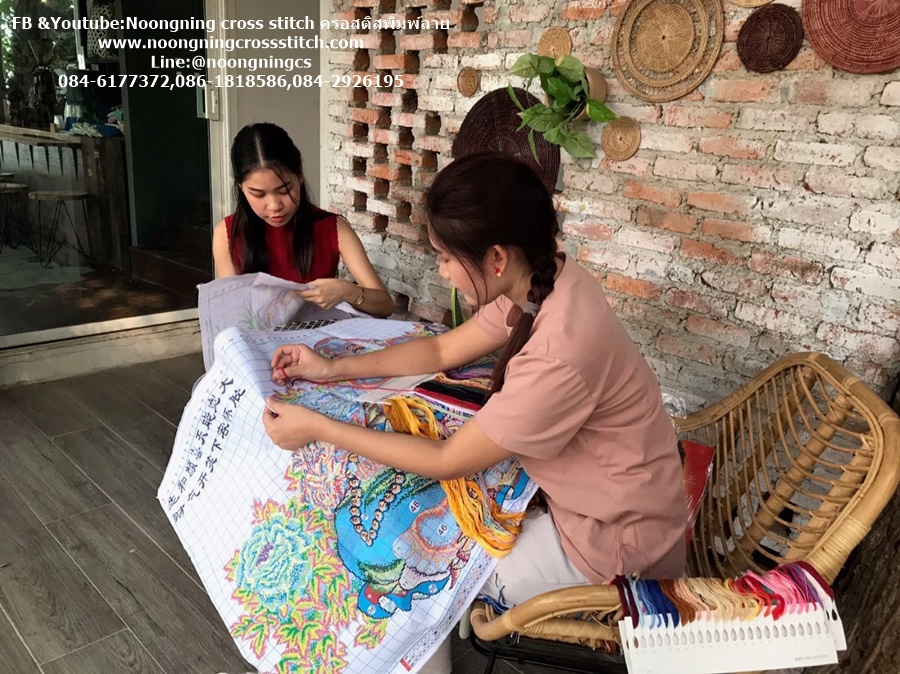 ช้าง แม่ลูก ชุดปักครอสติส พิมพ์ลาย ครอสติสจีน งานฝีมือทำที่บ้าน DIY