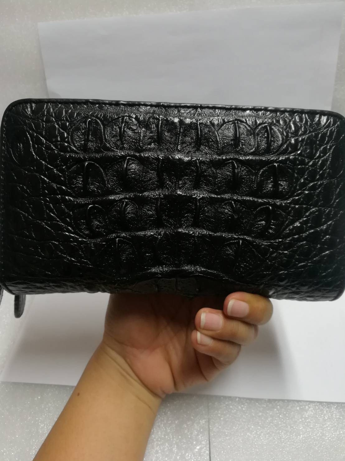 กระเป๋าหนังจระเข้แท้แบบซิปคู่(หนังกระดูกหัว)