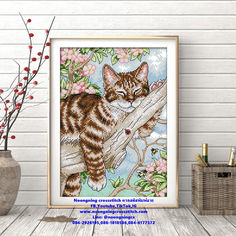 ลูกแมว ชุดปักครอสติช พิมพ์ลาย ครอสติสจีน งานฝีมือ DIY