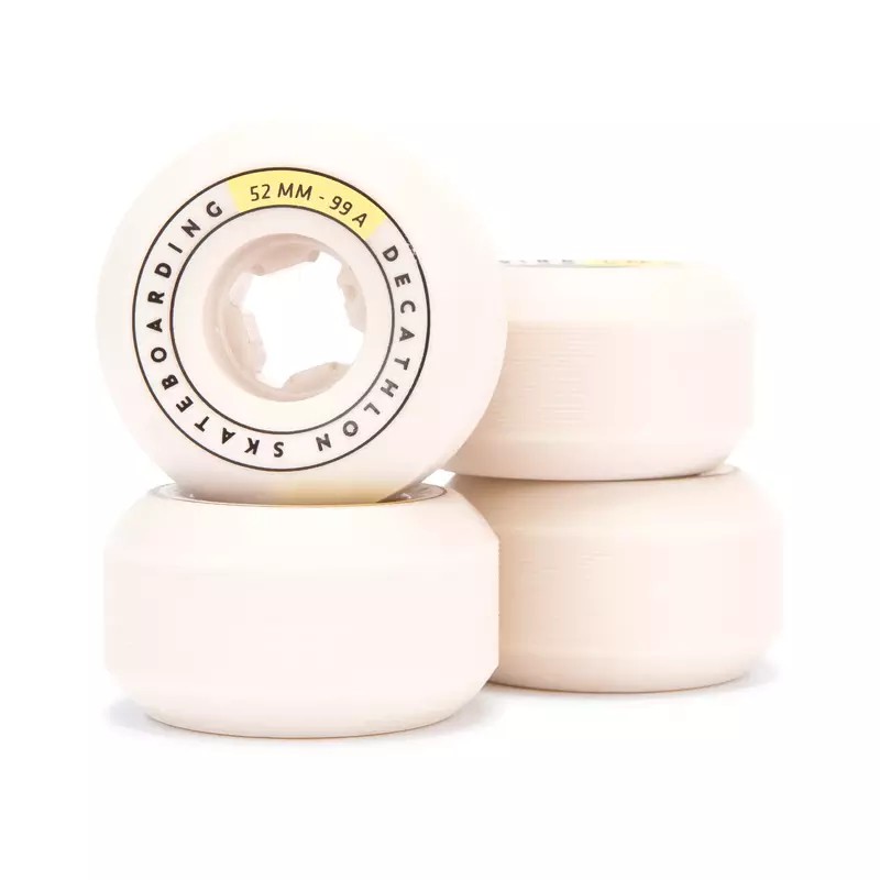 OXELO ล้อสเก็ตบอร์ดทรงกรวย 99A ขนาด 52 มม. แพ็ค 4 ล้อ (สีขาวงาช้าง)