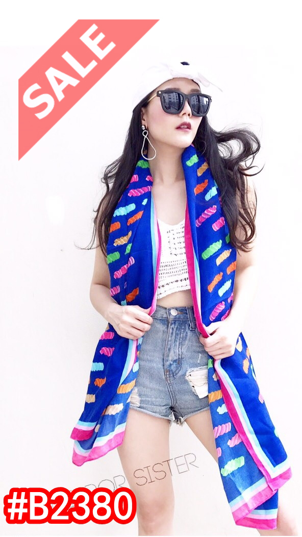 Sale ++B2380**ผ้าพันคอลาย Collection สีคัลเลอร์ฟูลสุดแซ่บ เนื้อผ้า Cashmere นุ่ม กว้าง 35 ยาว 70