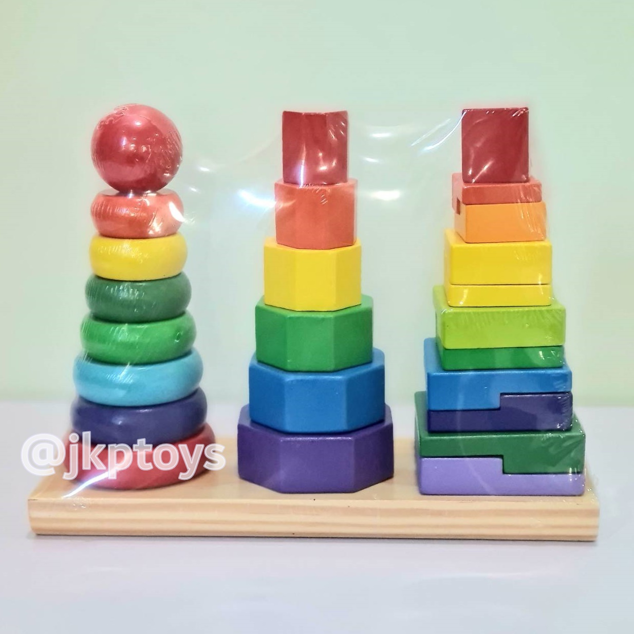 ของเล่นเสริมพัฒนาการ ของเล่น ของเล่นไม้ บล็อคไม้สวมหลัก 3 เเถวขนาดใหญ่