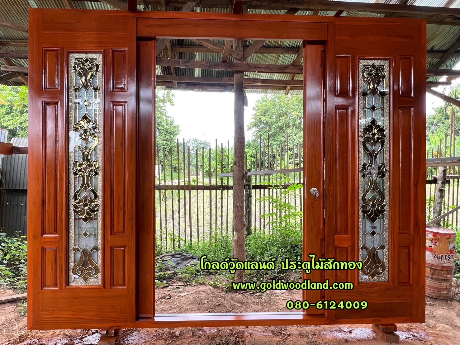 ประตูไม้สักบานเลื่อน GS- 232 ชุดสำเร็จ