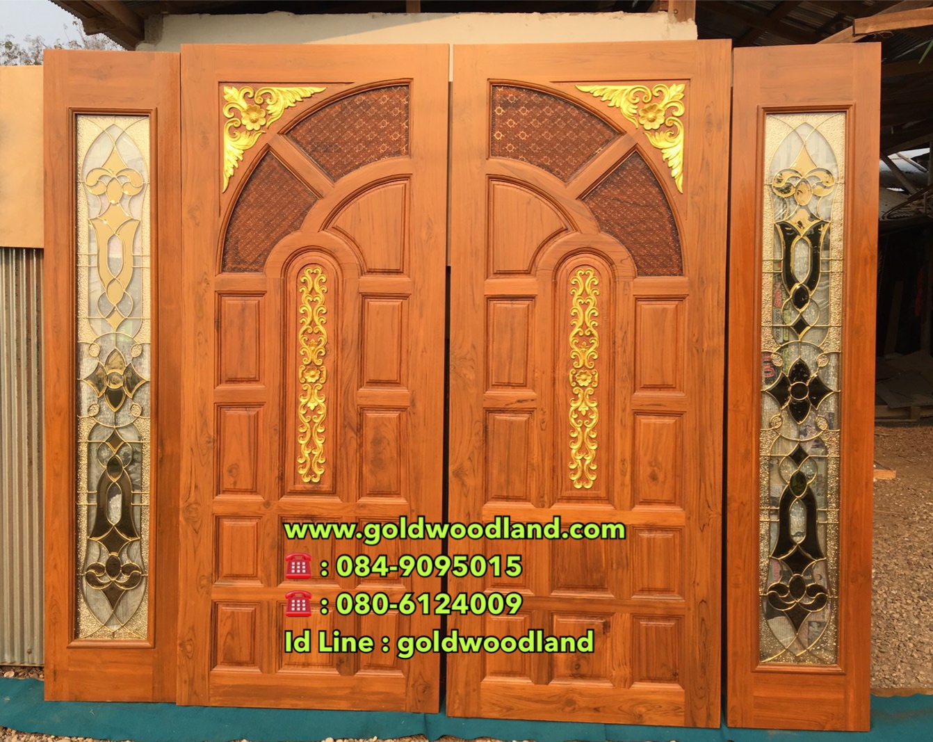 ประตูไม้สักกระจกนิรภัย GBBB - 200