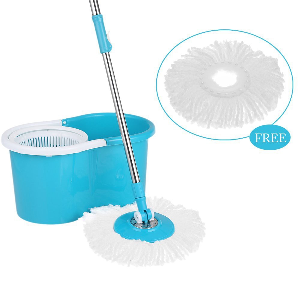 ถังปั่นไม้ม็อบ ถังปั่น ถังปั่นถูพื้น ไม้ถูพื่น spin mop ไม้ม๊อบ ถังพร้อมไม้ถู มีล้อในตว มีช่องปล่อยน้ำทิ้ง แถมผ้า 2ผืน