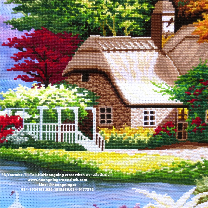 หมู่บ้านสีสันสวยงาม ครอสติสปักสำเร็จ11CT:ขนาดผ้า :95X65 ซม.