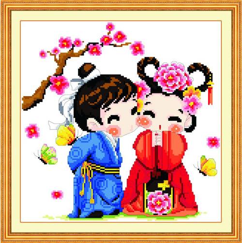 คู่บ่าวสาว ชุดปักครอสติช พิมพ์ลาย ครอสติสจีน งานฝีมือ DIY