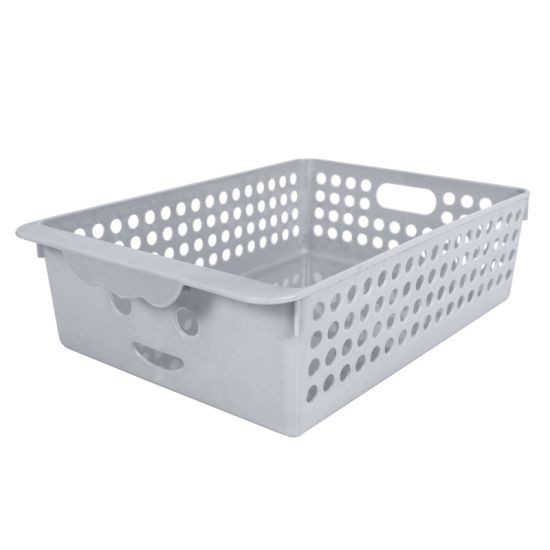 KASSA HOME ตะกร้าพลาสติกทรงเหลี่ยม 303 รุ่น No.3147 ขนาด 21 x 30 x 8.5 ซม. สีเทา
