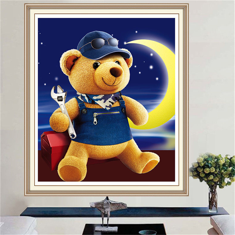 หมีน้อย ครอสติสคริสตัล Diamond painting โมเสก ภาพติดเพชร งานฝีมือ DIY