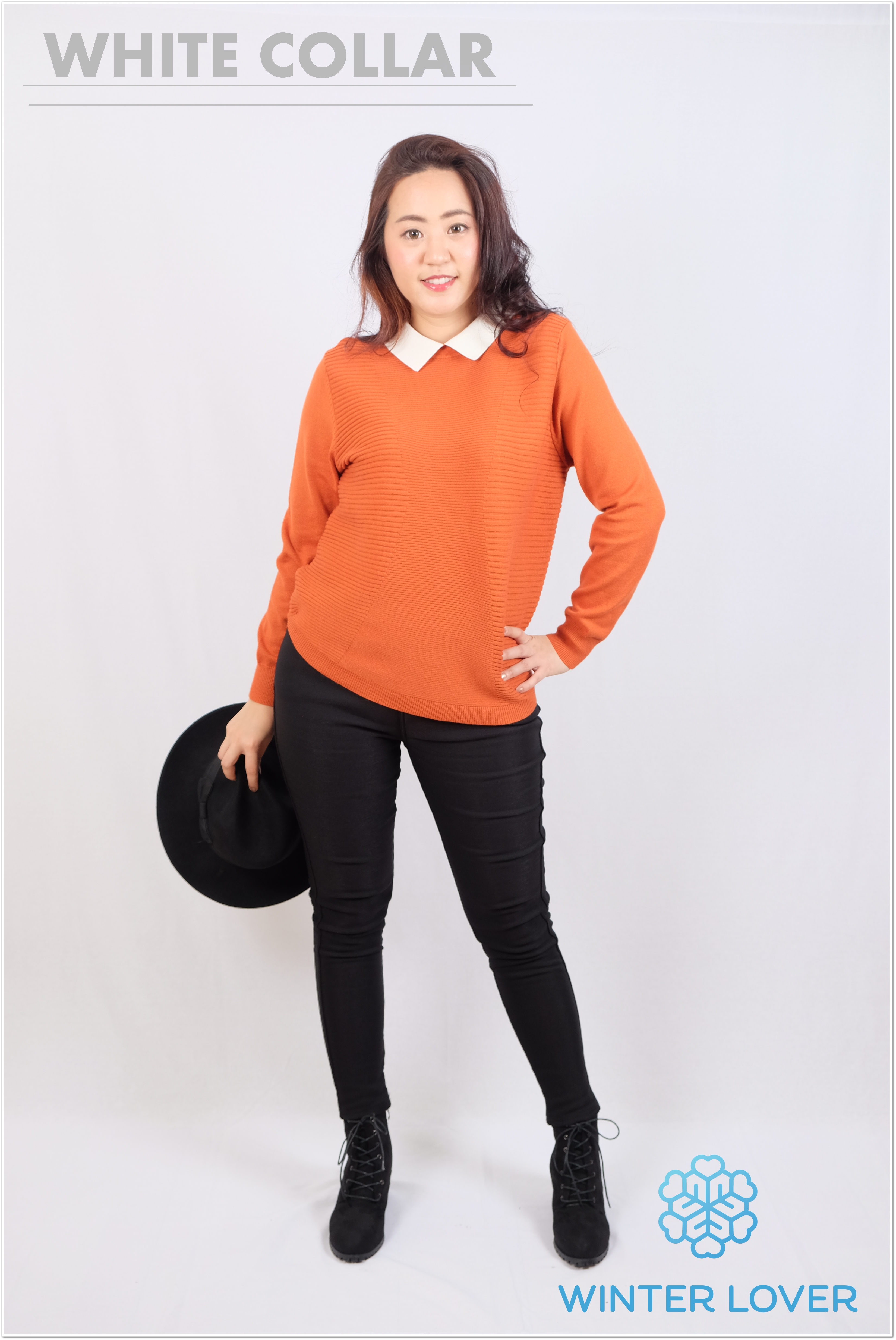 เสื้อกันหนาวสีส้มอิฐไหมพรมอุ่นนุ่มพร้อมส่ง