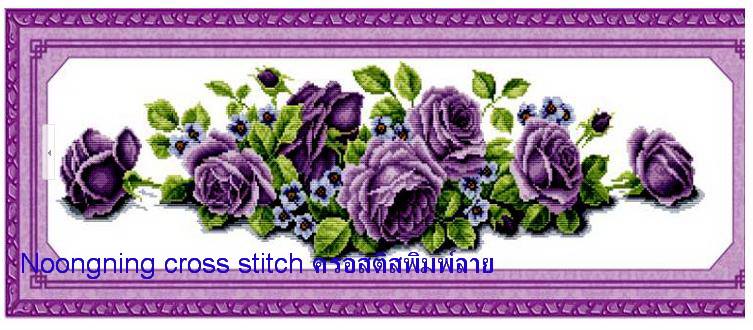 ดอกไม้สีม่วง ชุดปักครอสติช พิมพ์ลาย ครอสติสจีน งานฝีมือ DIY