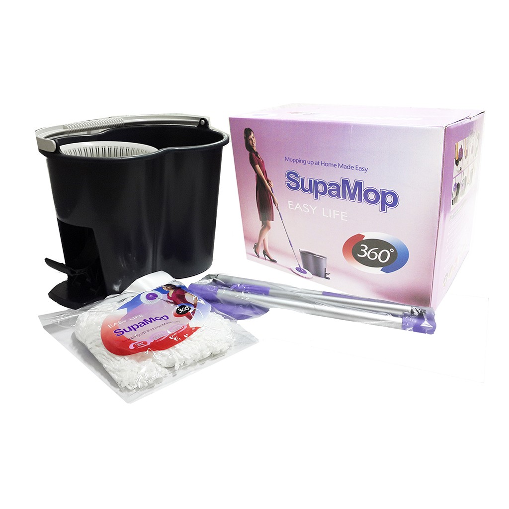ไม้ม็อบถูพื้นไมโครไฟเบอร์ SupaMop รุ่นI หมุน360 องศา ทำความสะอาดง่าย อุปกรณ์ครบพร้อมผ้า2ผืน