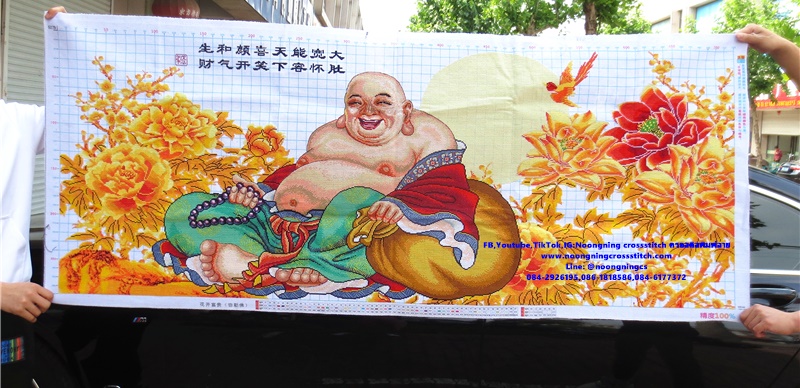 พระสังกัจจายน์ ดอกโบตั๋น 178x73cm ครอสติสปักสำเร็จ ไม่รวมกรอบ งานฝีมือ DIY