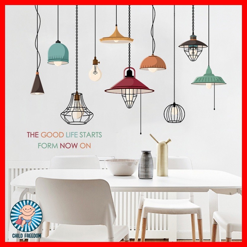 Wall Sticker วอลเปเปอร์สติกเกอร์ ตกแต่งผนังราคาส่ง รูปวาด 3D สามมิติ สติ๊กเกอร์ติดผนัง ไฟแขวน ไฟประดับ ไอเดียบ้าน