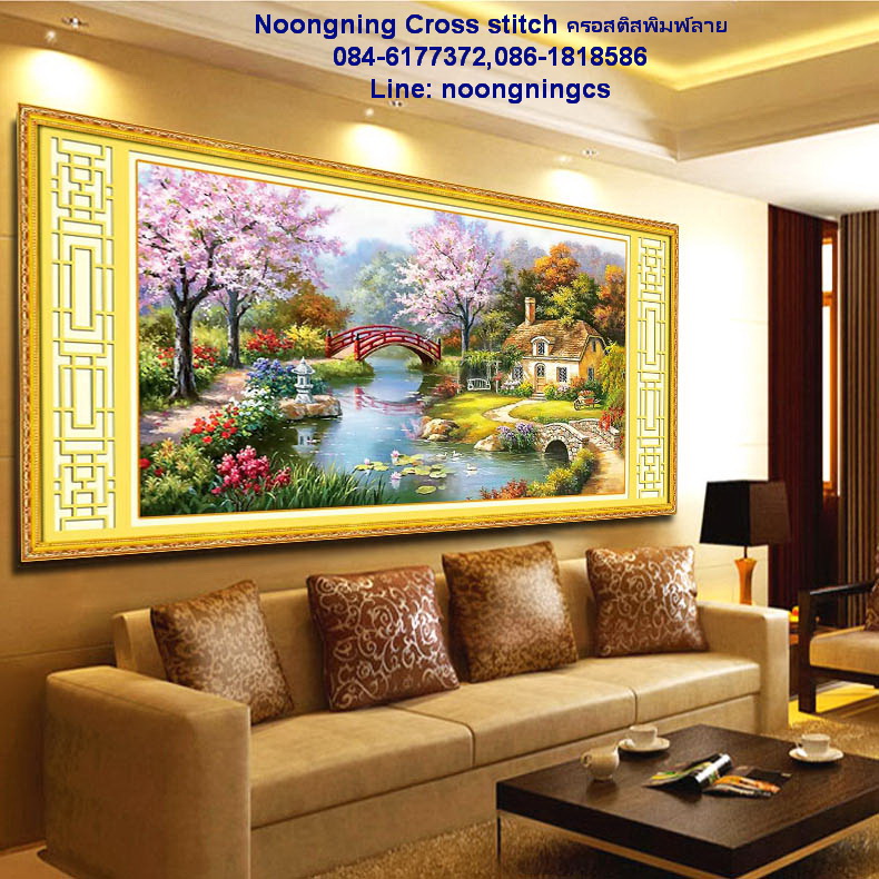วิวbridge Park ชุดปักครอสติส พิมพ์ลาย ครอสติสจีน งานฝีมือทำที่บ้าน DIY