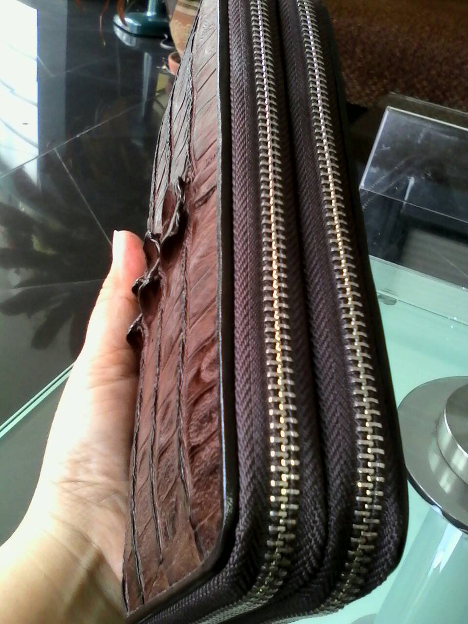 กระเป๋าหนังจระเข้แท้แบบซิปคู่(หนังกระดูกหาง)