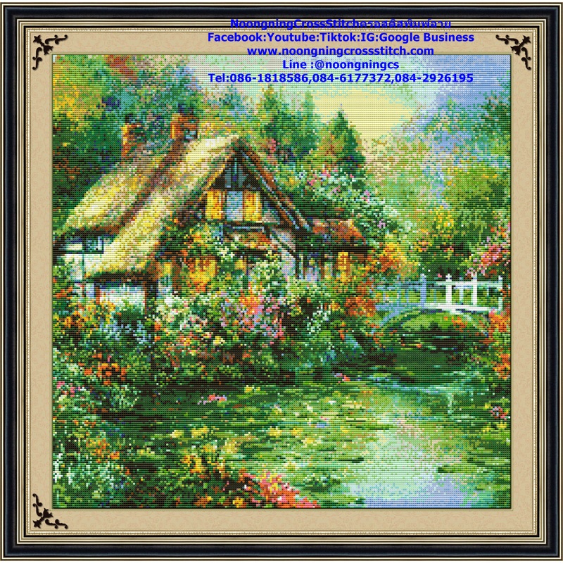 บ้านริมน้ำ ชุดปักครอสติช พิมพ์ลาย ครอสติสจีน งานฝีมือ DIY