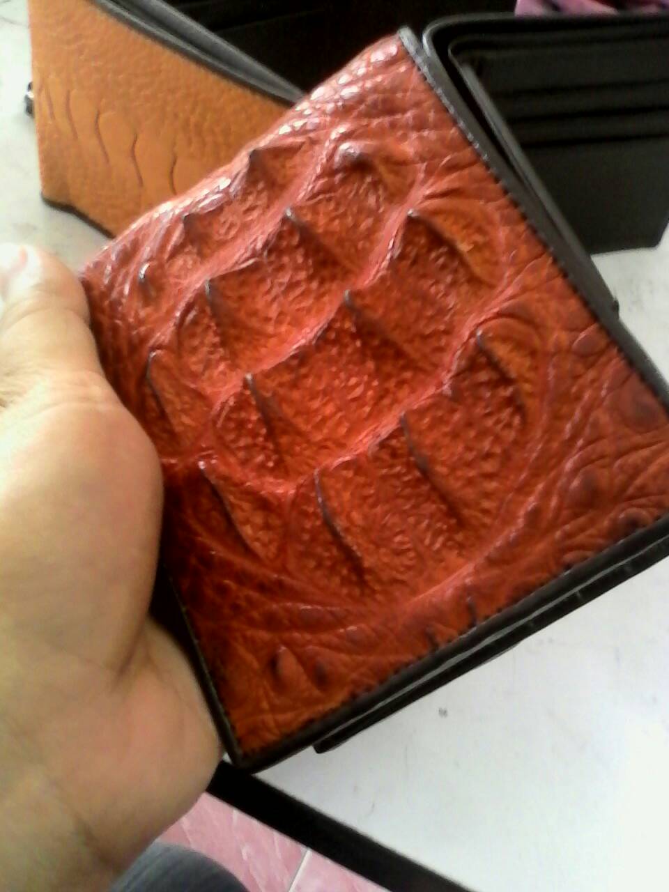 กระเป๋าหนังจระเข้แท้ (กระดูกหัว)สีแทน