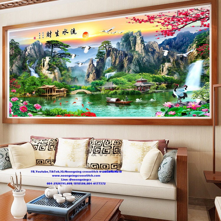 ทุ่งดอกทิวลิปขาว ชุดปักครอสติช พิมพ์ลาย ครอสติสจีน งานฝีมือ DIY