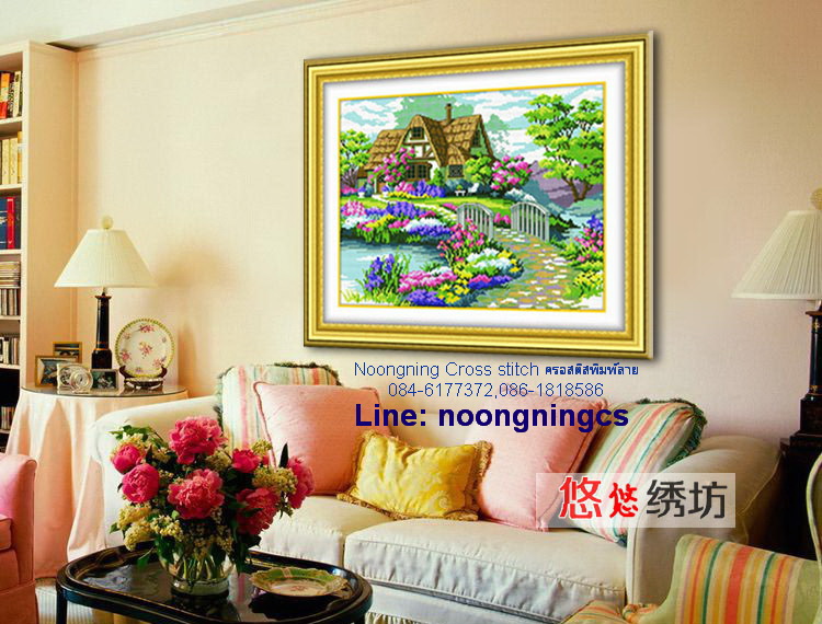 วิวน้ำตก ชุดปักครอสติช พิมพ์ลาย ครอสติสจีน งานฝีมือ DIY