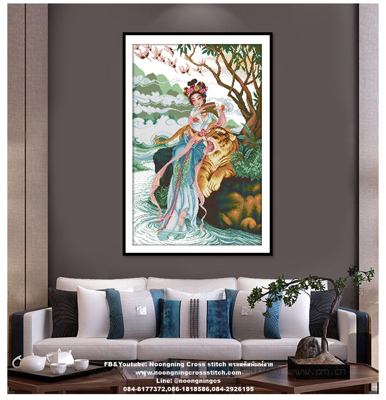 แจกันดอกทานตะวัน ลาเวนเดอร์ ชุดปักครอสติส พิมพ์ลาย ครอสติสจีน งานฝีมือทำที่บ้าน DIY