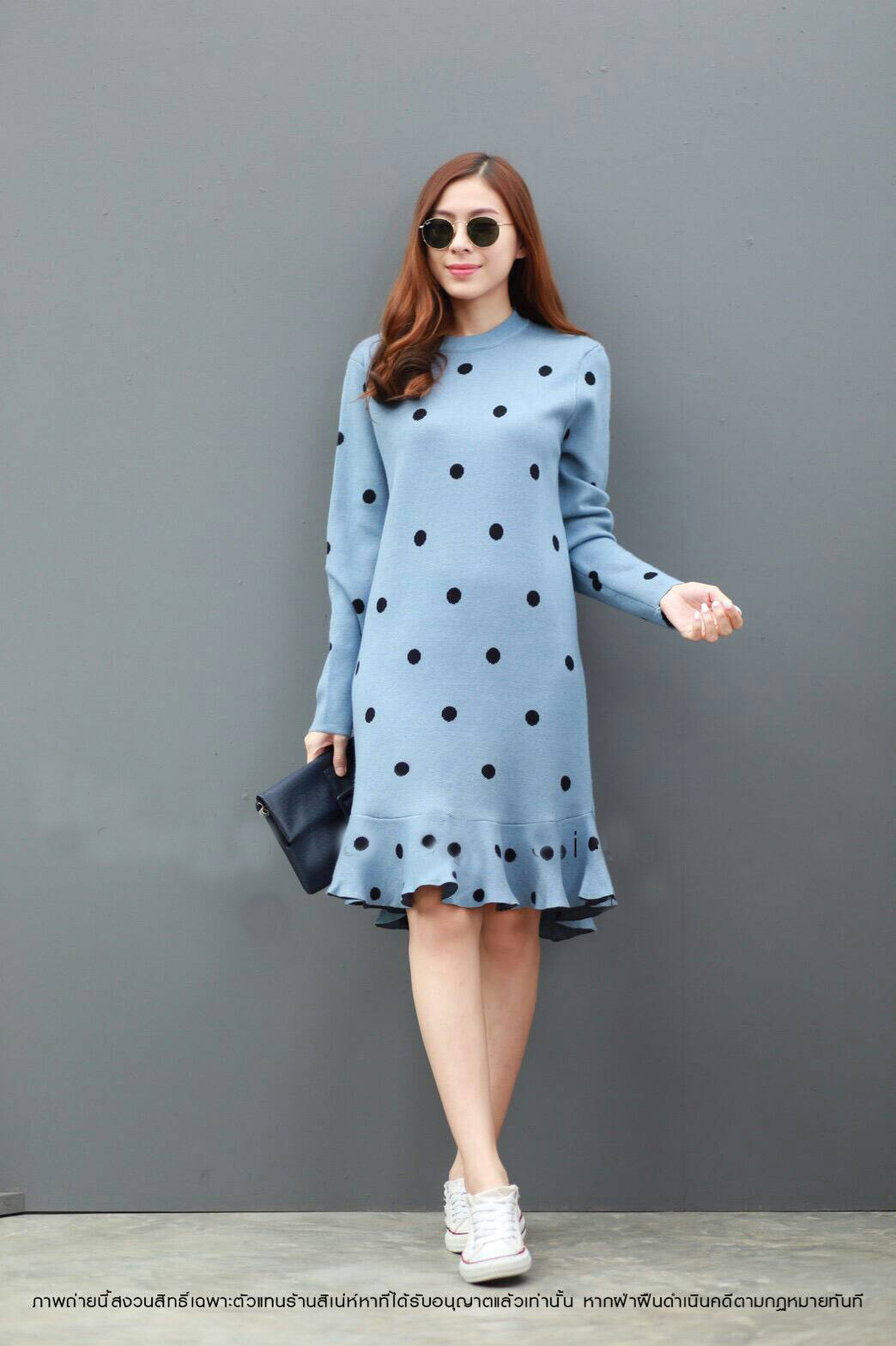 DS0113 เดรสไหมพรม เดรสแฟชั่น เดรสเกาหลี มินิเดรส เดรสสั้น (ฟ้าอมเทา)