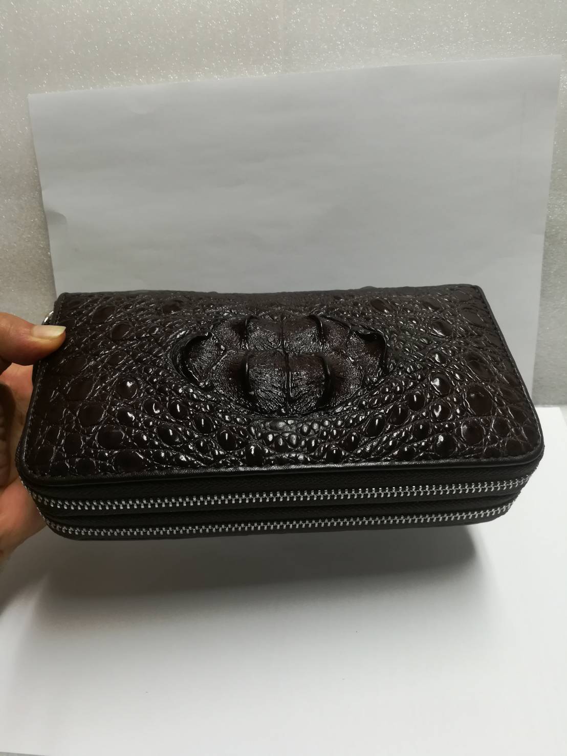 กระเป๋าหนังจระเข้แท้แบบซิปคู่(หนังกระดูกหัว)