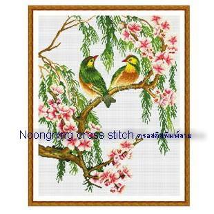 นกคู่ ชุดปักครอสติช พิมพ์ลาย ครอสติสจีน งานฝีมือ DIY