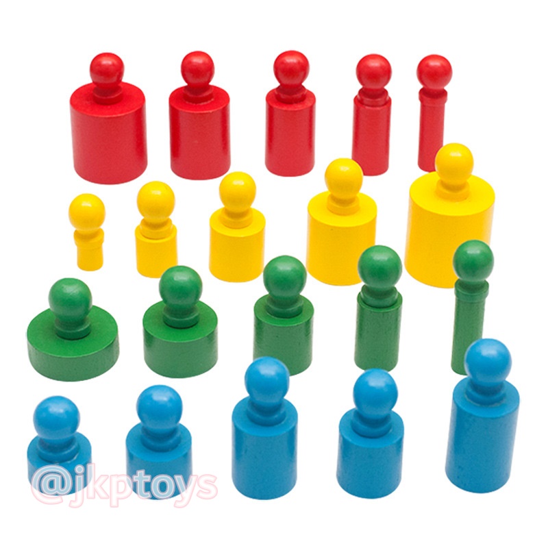 ของเล่นไม้เสริมพัฒนาการ ของเล่นไม้มอนเตสซอรี่ กระบอกจุก Knobbed Cylinder Blocks ยกเซต 4 สี/ชุดของเล่นไม้ทรงกระบอกหลายสีสัน