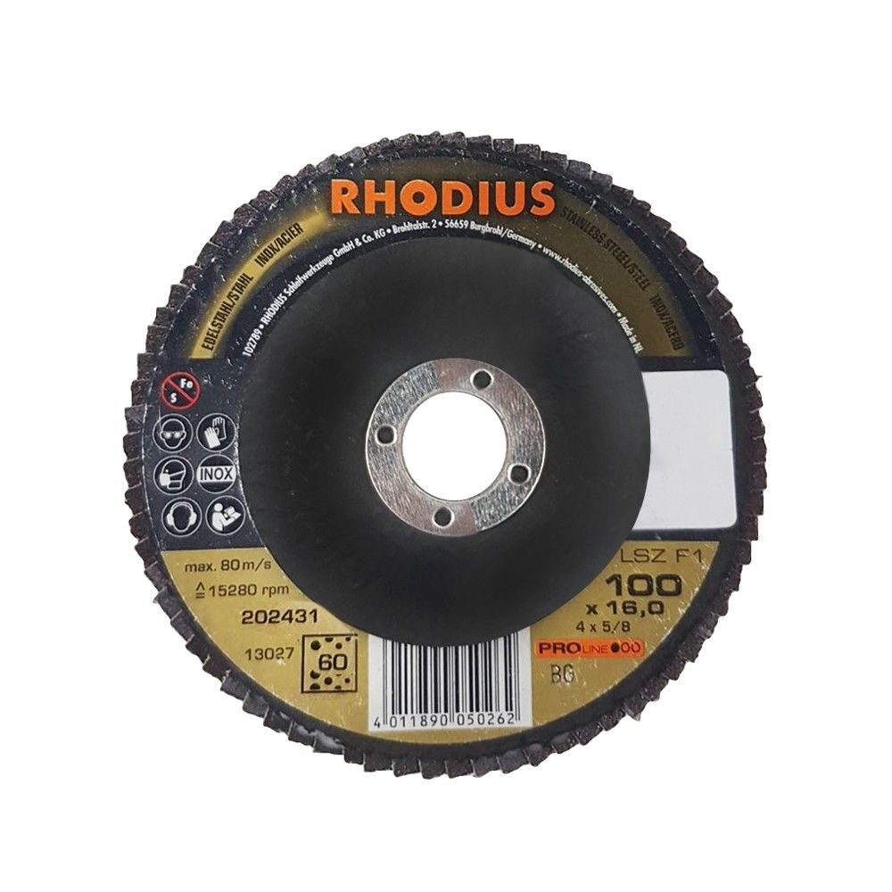 แผ่นเจียร์กระดาษทรายกลม RHODIUS #80 4 นิ้ว เครื่องเจียระไนและอุปกรณ์ FLAP DISC RHODIUS #80 4"