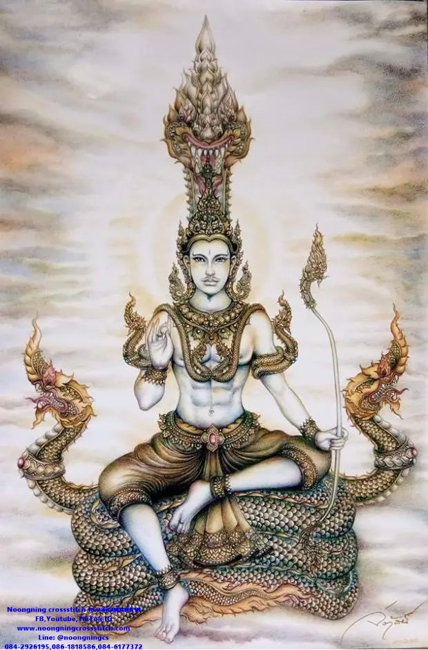 พญานาคราช เจ้าแห่งโลกบาดาล เสริมโชคลาภ และความอุดมสมบูรณ์ ชุดปักครอสติส พิมพ์ลาย งานฝีมือทำที่บ้าน DIY