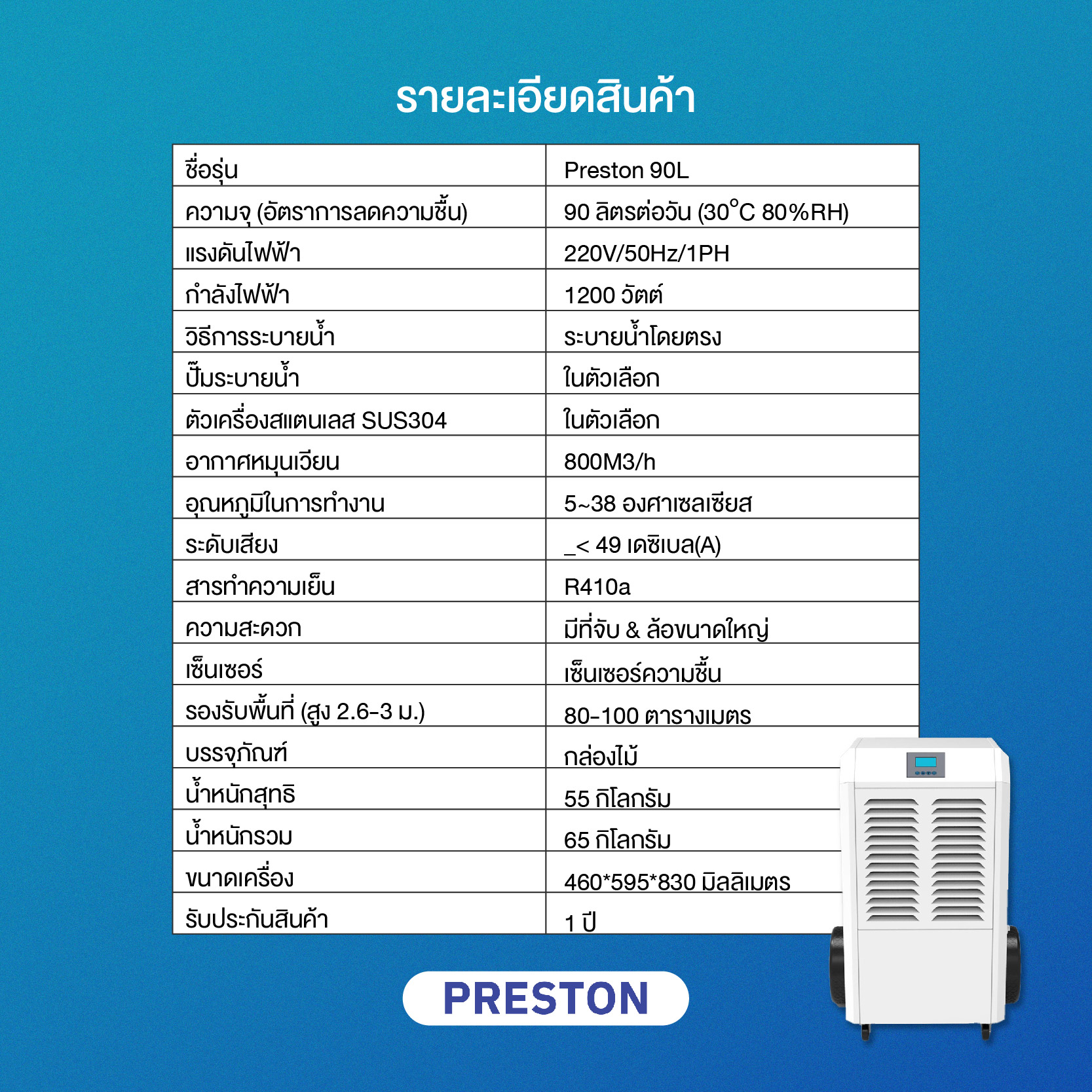 PRESTON เครื่องลดความชื้น รุ่น PRESTON 90L