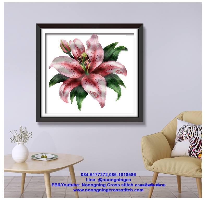 แจกันดอกกุหลาบ ชุดปักครอสติส พิมพ์ลาย ครอสติสจีน งานฝีมือทำที่บ้าน DIY