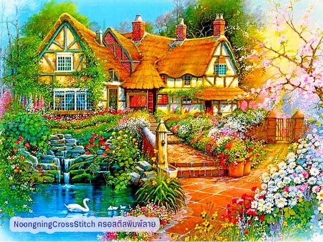 บ้านสีสันสวยงาม ครอสติสคริสตัล Diamond painting โมเสก ภาพติดเพชร งานฝีมือทำที่บ้าน DIY