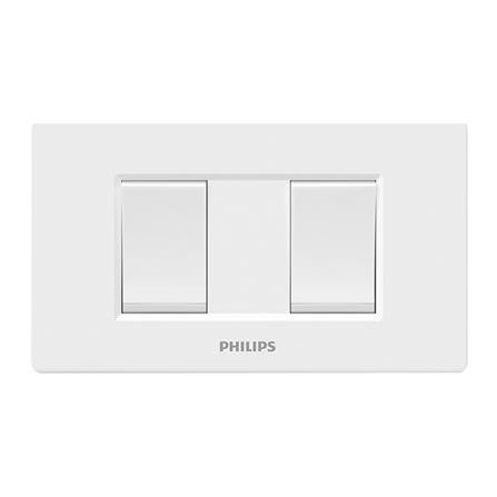ชุดสวิตซ์ทางเดียว 2 ช่อง LEAF PHILIPS สีขาว ทนต่อการใช้งาน