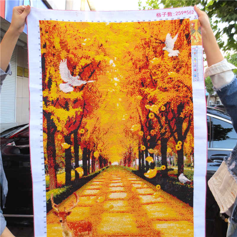 ใบบัวทอง ชุดปักครอสติส พิมพ์ลาย ครอสติสจีน งานฝีมือทำที่บ้าน DIY