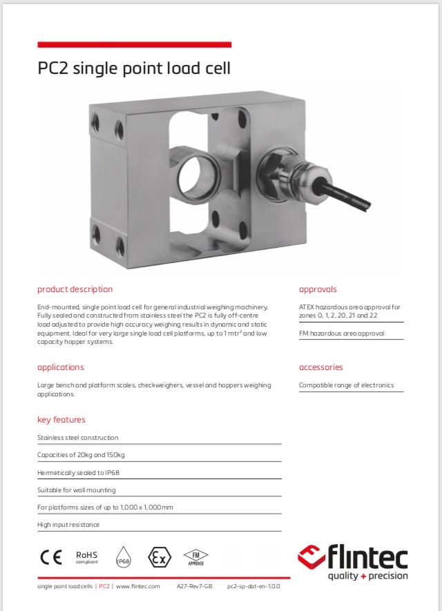PC2 Single Point Load Cell (20 – 150kg)