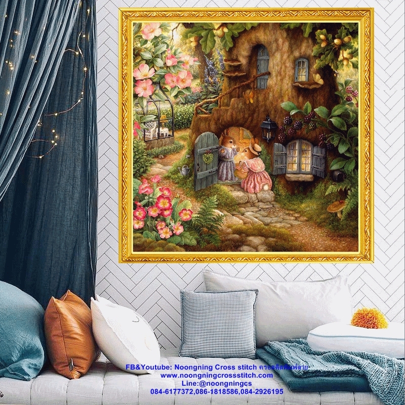 บ้านกระต่าย ชุดปักครอสติส พิมพ์ลาย ครอสติสจีน งานฝีมือทำที่บ้าน DIY