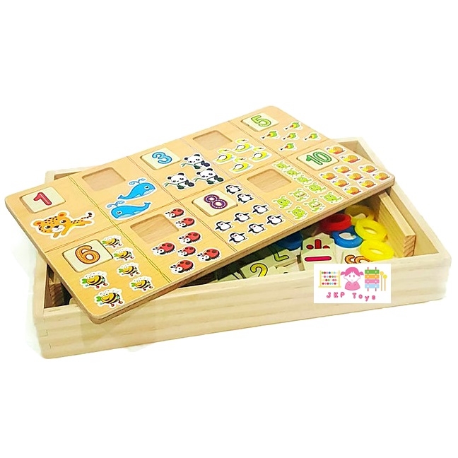 กล่องไม้สอนนับเลขพร้อมกระดาน ห่วงสวมหลัก (Donuts number-crunching)