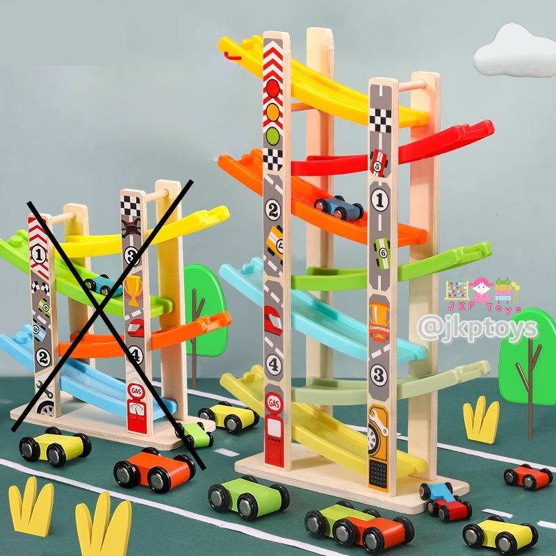 ของเล่นไม้เสริมพัฒนาการ ของเล่นไม้เสิรมทักษะ รถรางไม้สไลเดอร์ 7 ชั้น (สูง 43 ซม)